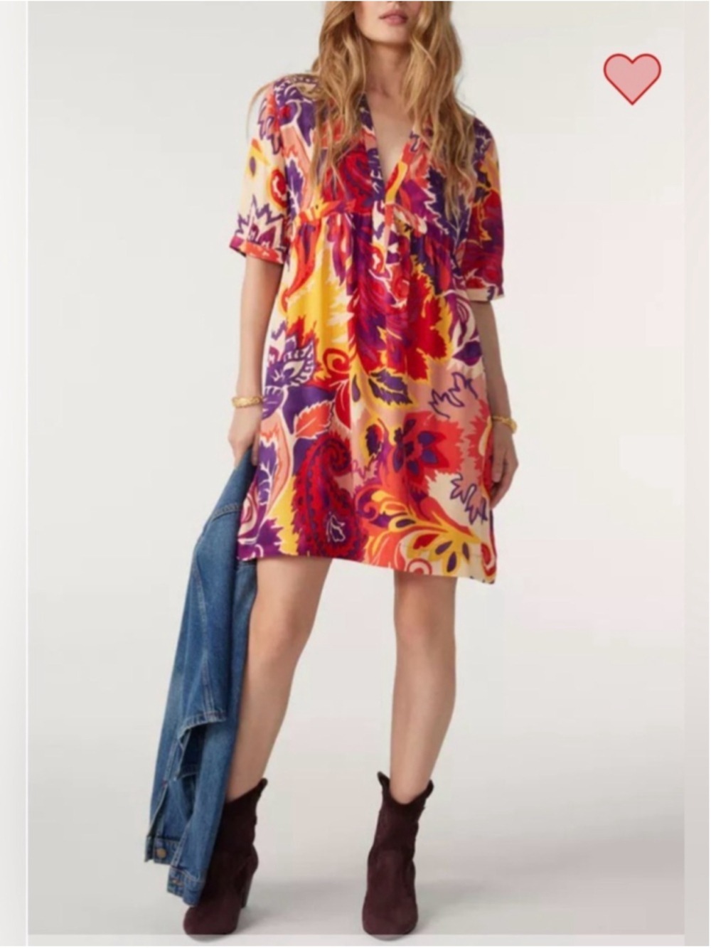 BA&SH Nilly V Neck Print Dress Medium Vibrant Paisley Mini Boho Style VNeck